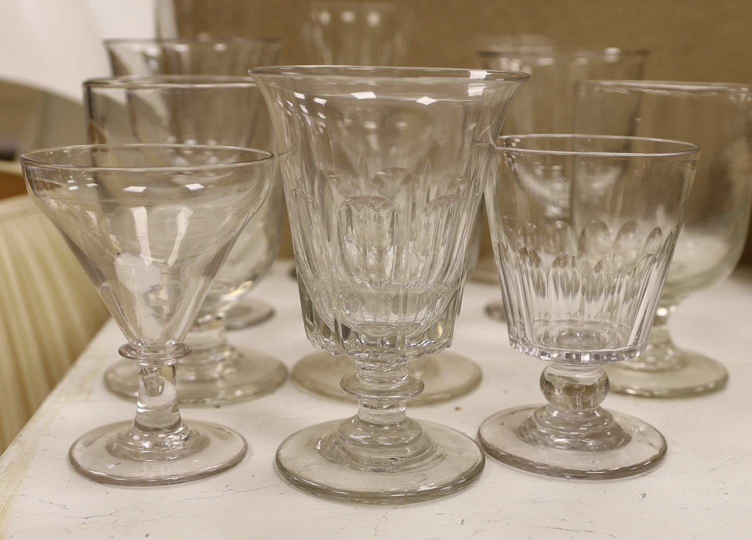 A selection of glass rummers and a Georgian wine glass